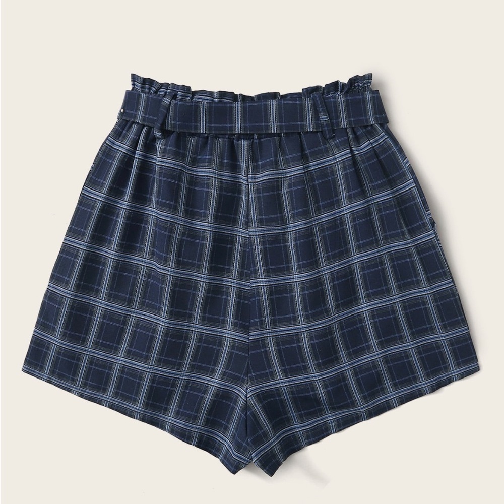 SHEIN | Blue Plaid Shorts With A Tie Size Medium